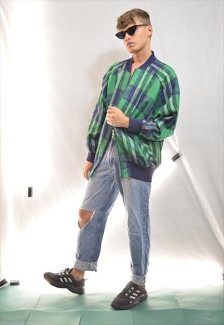 GREEN CHECKERED FESTIVAL BOMBER JACKET