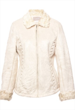 BEYOND RETRO VINTAGE CROFT & BARROW OFF-WHITE FAUX FUR LINED
