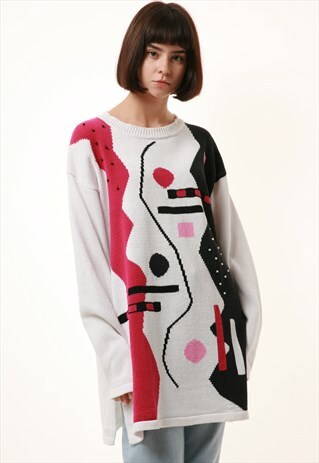 80S VINTAGE OVERSIZED MULTI COTTON KNITWEAR JUMPER 1098