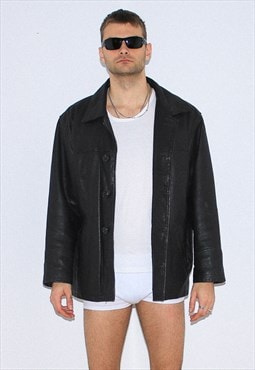 Vintage 90s classic leather jacket in black