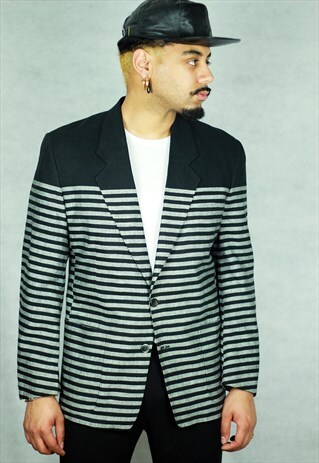 VINTAGE KENZO HOMME STRIPED WOOL LINEN BLEND BLAZER