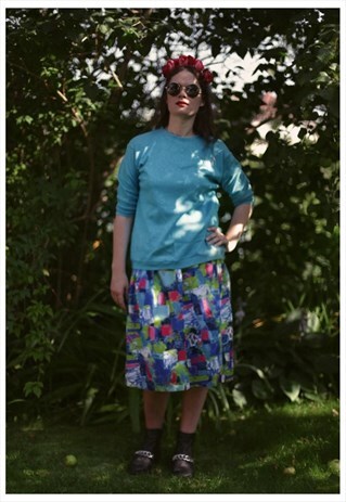 VINTAGE 80'S MULTICOLOUR ABSTRACT PRINT MIDI SKIRT