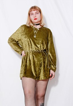 Vintage 80s Grunge 90s Goth Golden Velvet Tunic Mini Dress