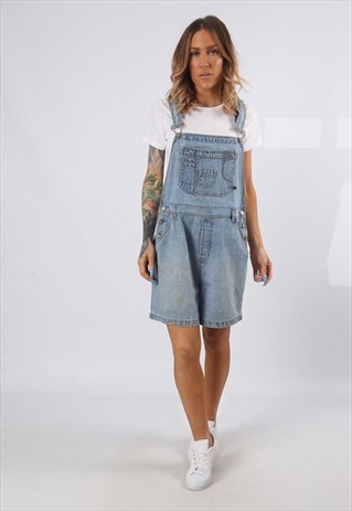 DENIM DUNGAREE SHORTS TALL LENGTH VINTAGE UK 14 (5DF)