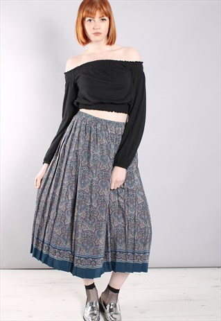 VINTAGE 80S PAISLEY PATTERNED PLEATED MIDI SKIRT