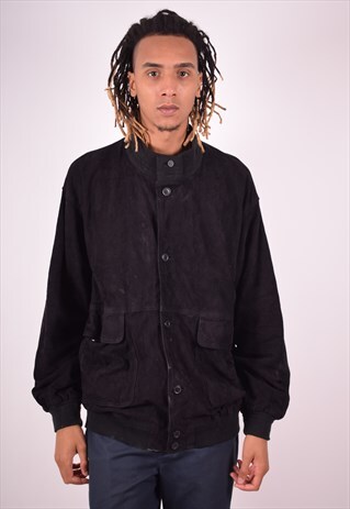 MENS VINTAGE SUEDE BOMBER JACKET 3XL BLACK 90S