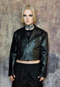 Faux leather crop biker jacket short PU bomber in black