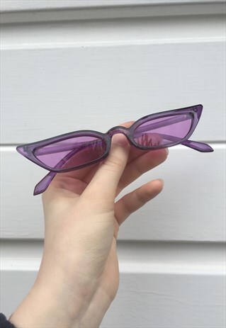 WOMENS VINTAGE STYLE 90S CLEAR PURPLE THIN POINTY SUNGLASSES