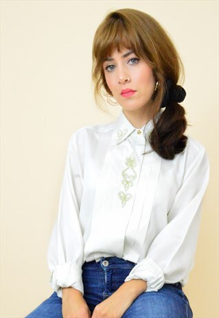 90'S VINTAGE EMBROIDERED BOHO SHIRT WITH FRONT PLEATS