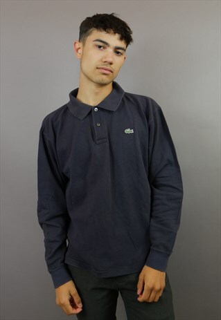 NAVY LACOSTE LONG SLEEVED POLO SHIRT TOP