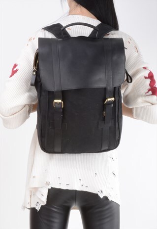 WAXED CANVAS AND LEATHER BACKPACK