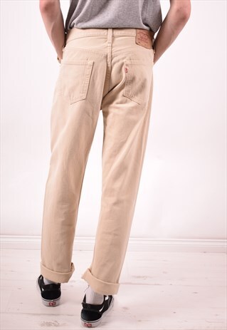 LEVI'S 501 MENS VINTAGE JEANS W34 L32 BEIGE 90S