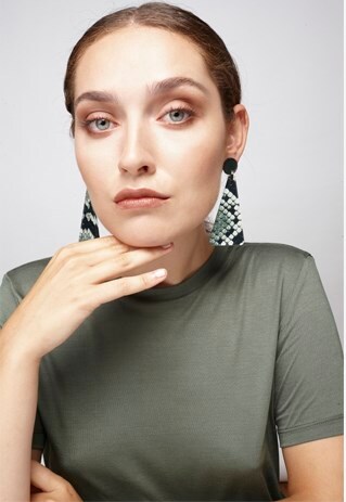 TRIANGOLO EARRINGS WITH GREEN CROCODRILE PRINT