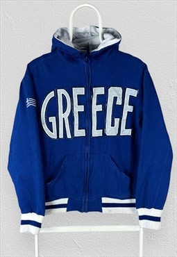 Vintage Greece Blue Hoodie Embroidered Full Zip Up Mens XS