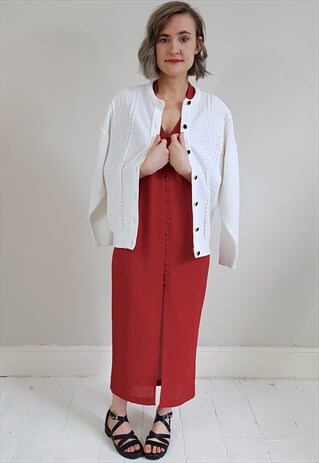 VINTAGE 80'S WHITE CHUNKY KNIT CARDIGAN