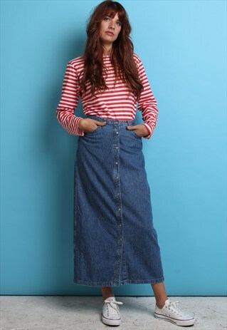 90S VINTAGE GAP BUTTON FRONT DENIM MAXI SKIRT