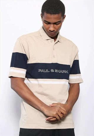 VINTAGE PAUL & SHARK LOGO POLO SHIRT BEIGE