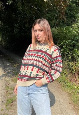 Vintage 90s Chunky Knitted Abstract Grandad Jumper