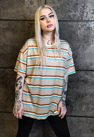 RETRO STRIPE T-SHIRT THIN ZIGZAG TEE IN CREAM