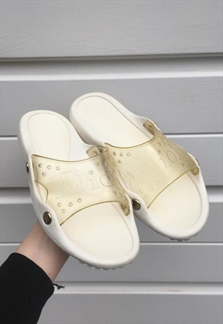 WOMENS VINTAGE 80S CHRISTIAN DIOR SLIDES WHITE FLIP FLOPS