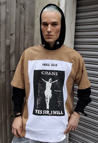 DROP SHOULDER JESUS PRINT SLOGAN STITCHED PREMIUM TEESHIRT
