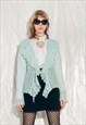 VINTAGE KNITTED CARDIGAN Y2K FAIRY FRILLY TOP IN PASTEL MINT
