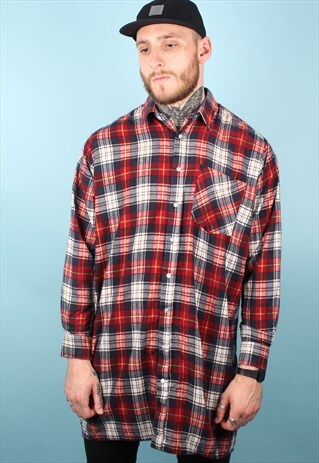 VINTAGE LONGLINE CHECKED FLANNEL SHIRT ASM1239