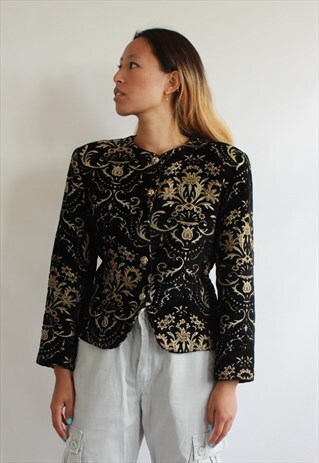 BLACK AND GOLD 80S CROP BLAZER