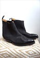 Vintage Black Genuine Leather Cowboy Western Boots Shoes