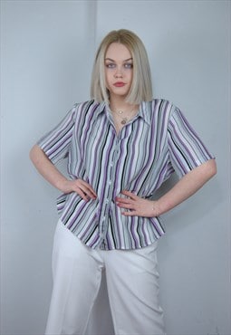 Vintage 80's retro stripped baggy transparent blouse shirt
