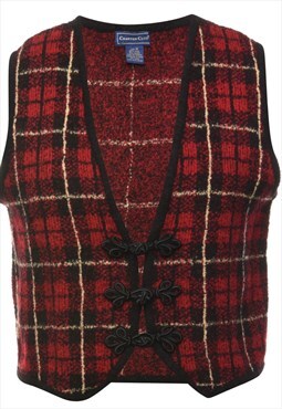 Vintage Checked 1990s Red Sweater Vest - M