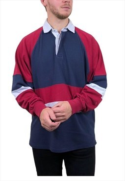 Vintage Rugby Shirt / Polo Striped Long Sleeve Navy