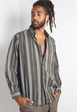 Vintage 90s Oversize Striped Shirt Brown