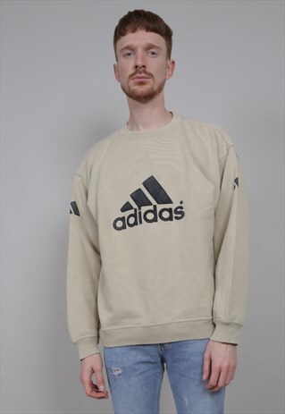 VINTAGE 90'S ADIDAS SUEDE LOGO OVERSIZED BEIGE SWEATER