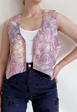 VINTAGE 80S PASTEL BAROCCO ARTSY BOXY BUTTON FRONT VEST S