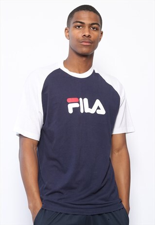 VINTAGE FILA BIG LOGO SPELLOUT T-SHIRT NAVY BLUE