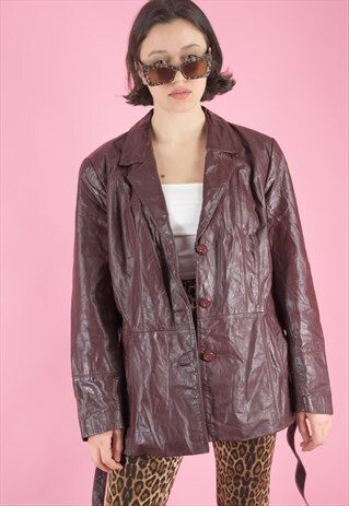 VINTAGE LEATHER JACKET TRENCH COAT IN DARK BROWN WITH BELT