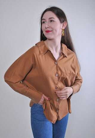 WOMEN VINTAGE BROWN HERITAGE LACE BLOUSE