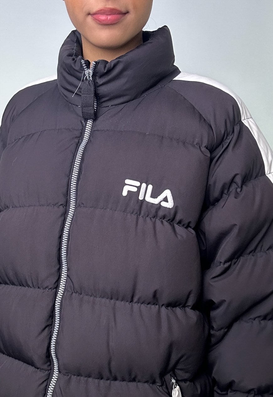 Fila logo crop puffer jacket cheap black