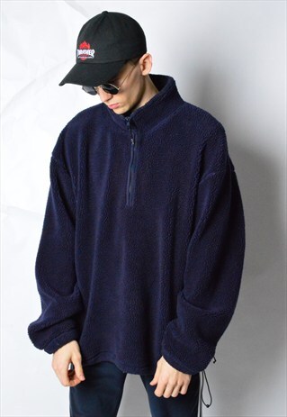 VINTAGE 90S NAVY BLUE 1/3 ZIPPER FLEECE JACKET