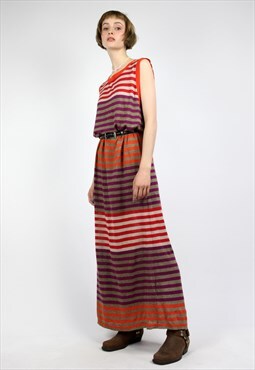 Woolrich Striped Sleeveless Linen Maxi Dress L