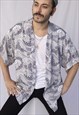 Unisex White Dragon Patterned Short Kimono Shirt