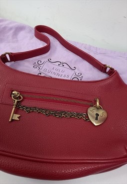 Y2K Shoulder Bag Red Leather Grain Key Padlock 
