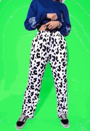 Y2K ELASTIC HIGH WAIST COW PRINT PANTS