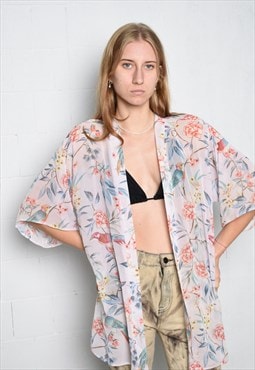 Vintage Y2K 00s Boho floral sheer kimono Top blouse 