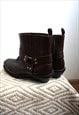 VINTAGE BROWN GENUINE LEATHER BIKER BOOTS SHOES COWBOY BOOTS