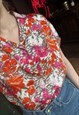 SILKY FLORAL BLOUSE, BUTTON UP SATIN SHORT SLEEVE BLOUSE