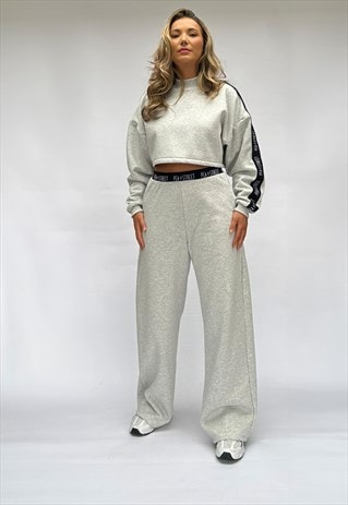 LIGHT GREY HIGH WAISTED STRAIGHT LEG JOGGERS LOUNGEWEAR 