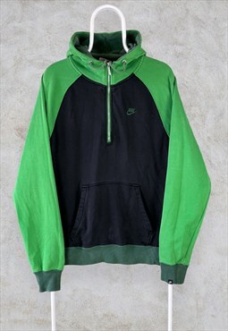 Vintage Nike Green Black Hoodie 1/4 Zip Pullover Mens Medium