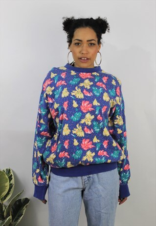 VINTAGE 1980S BRIGHT FLOWER PRINT SWEATSHIRT